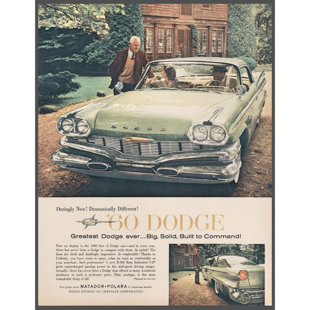 1960 Dodge Matador and Polara Vintage Print Ad Country Estate Wall Art Decor 60s